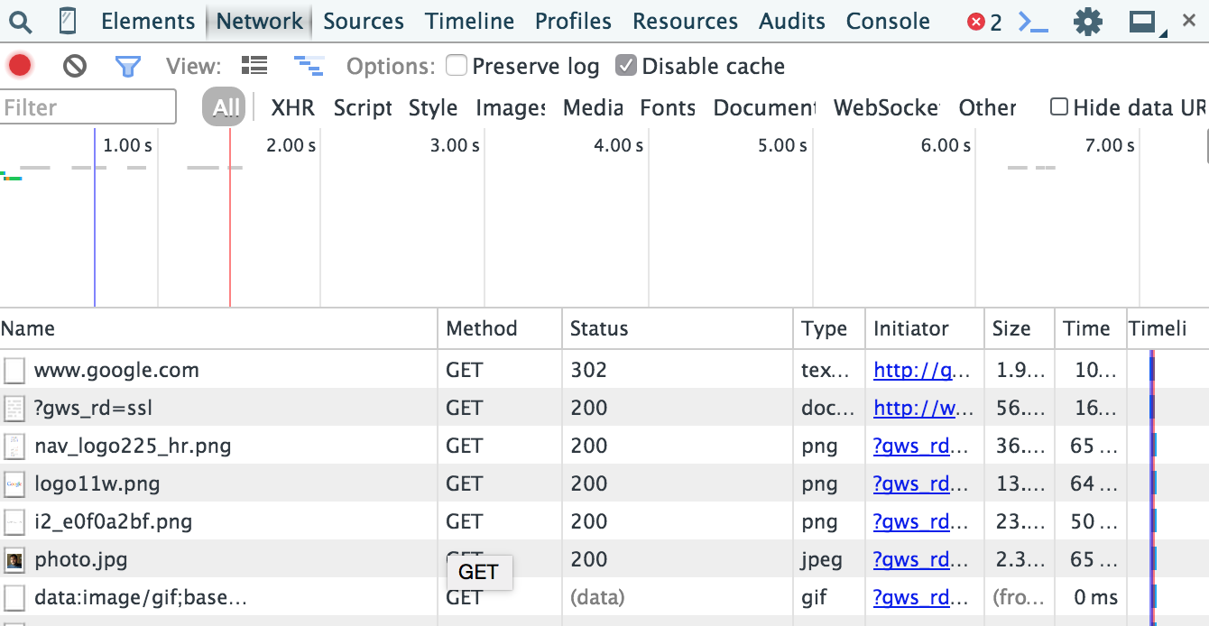 Network Tab in Chrome Developer Tools