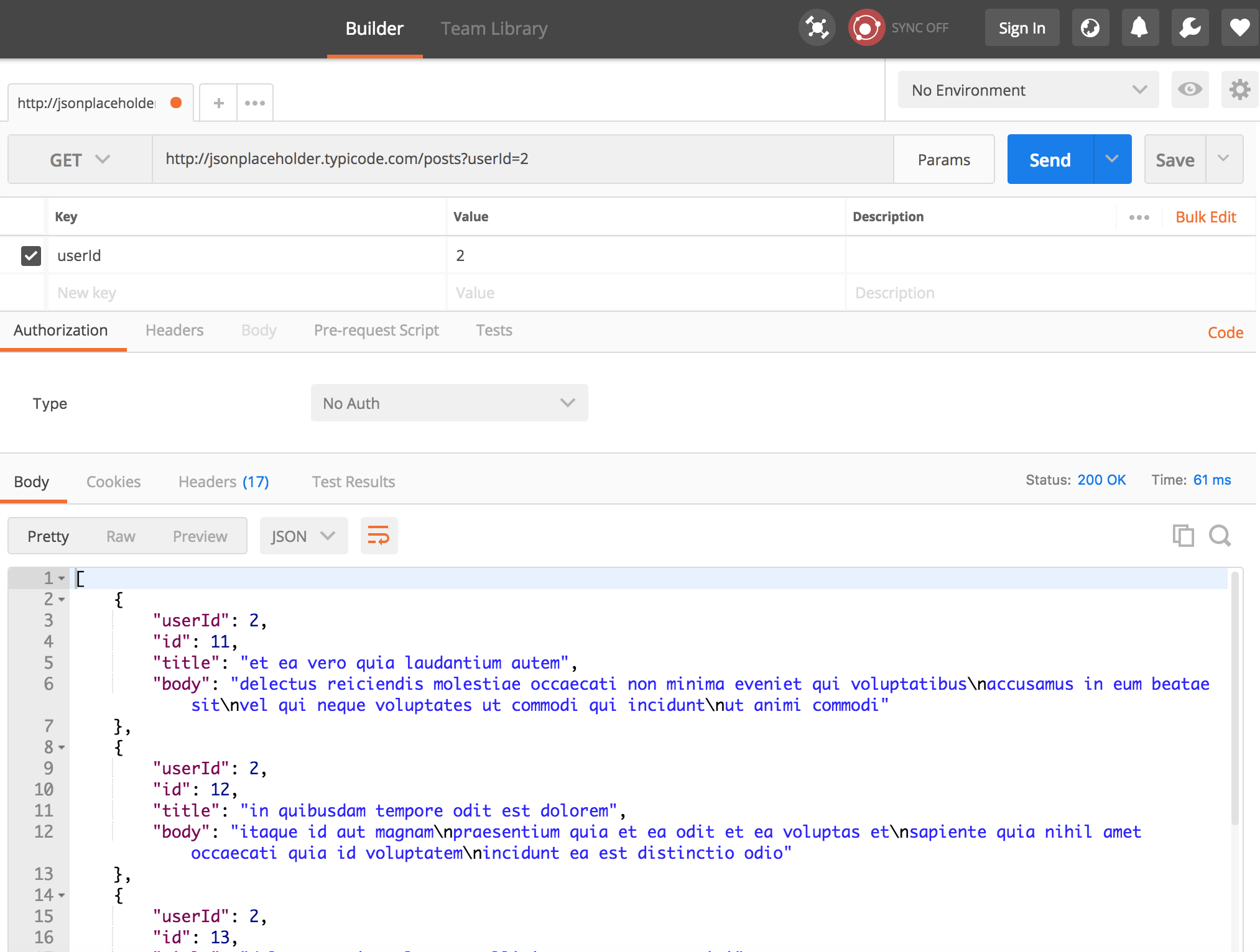 Postman Query for userId 2