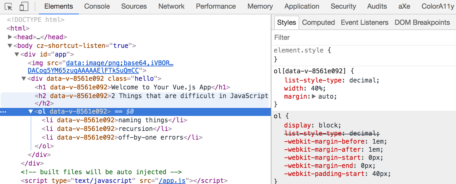 Scoped styles in developer tools