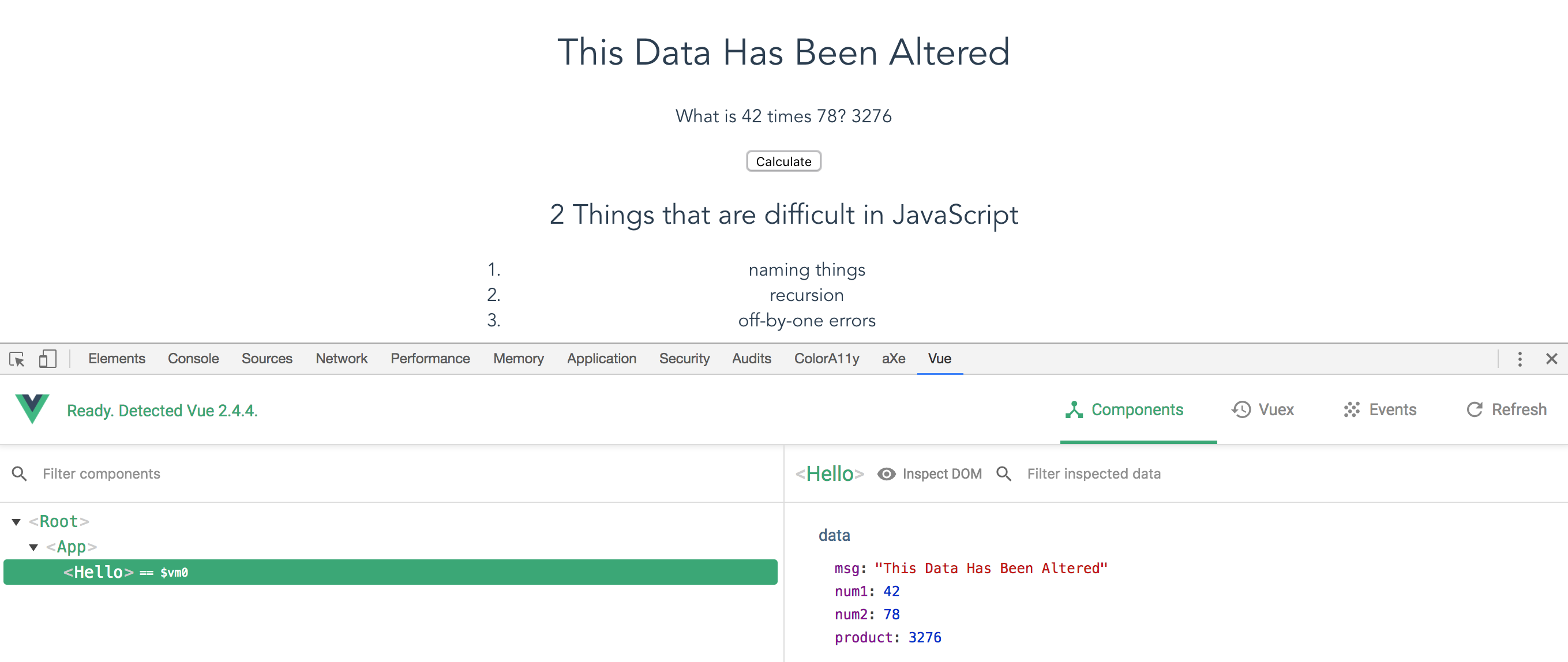 App values after product calculation