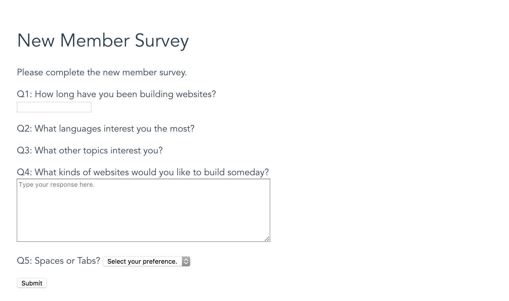 Starting Survey View